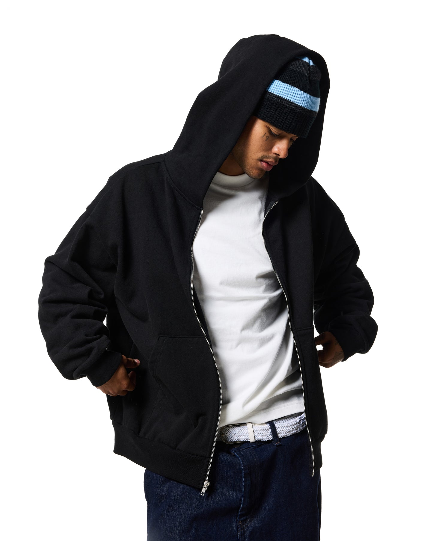 470GSM ZIP UP HOODIE - BLACK