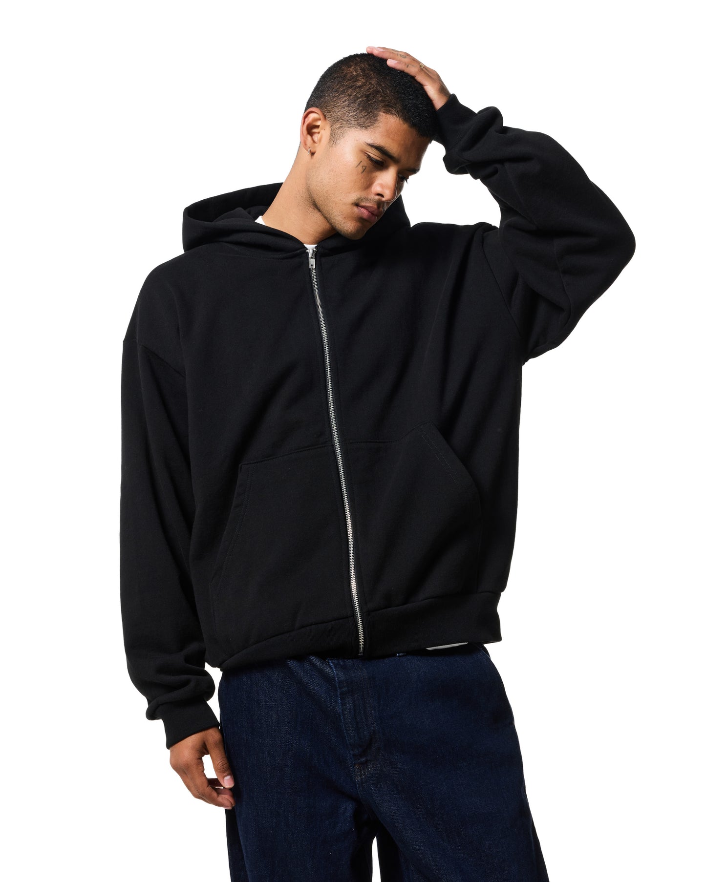 470GSM ZIP UP HOODIE - BLACK