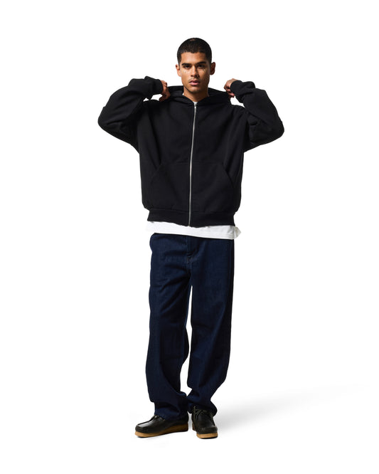 470GSM ZIP UP HOODIE - BLACK
