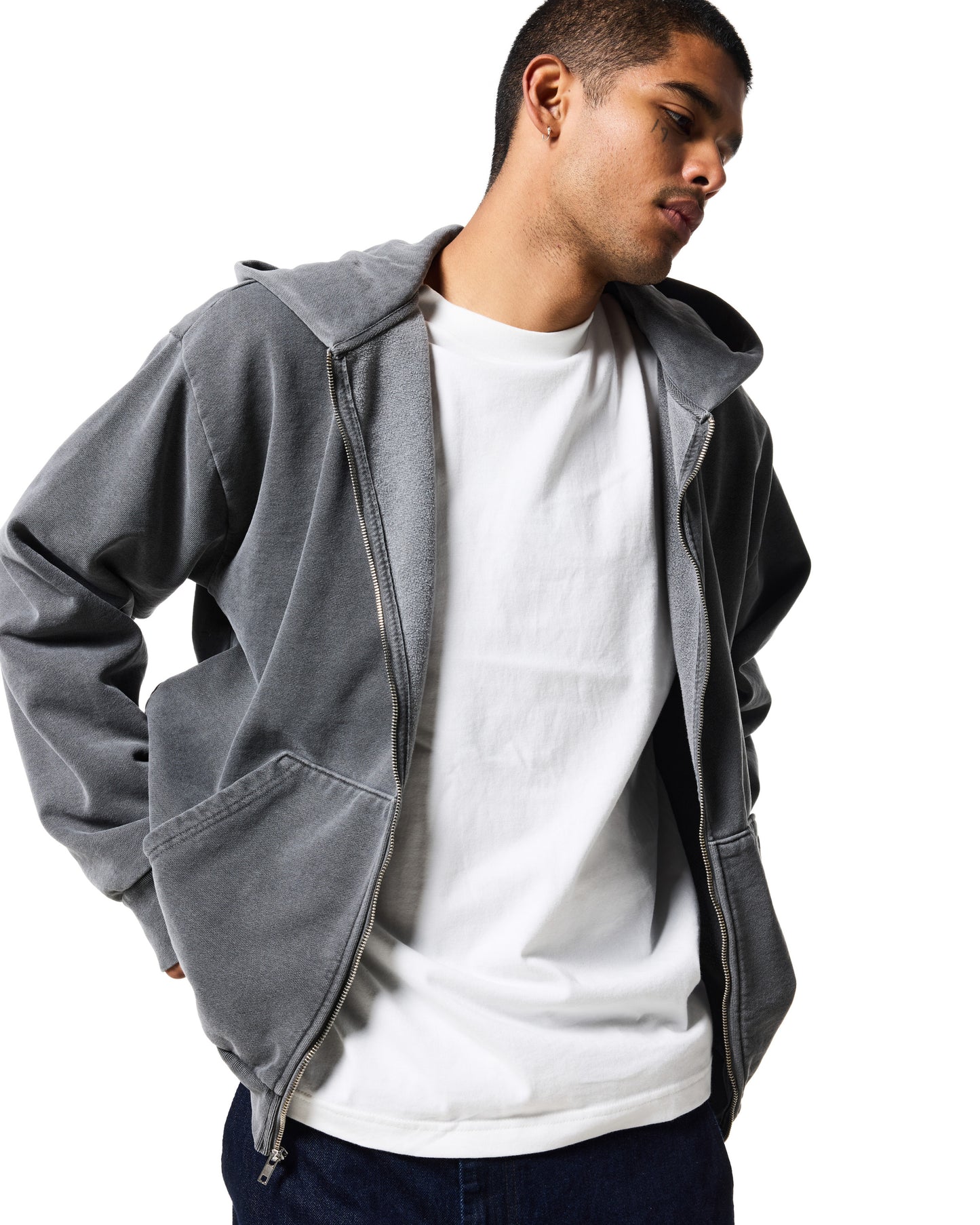 470GSM ZIP UP HOODIE - VINTAGE BLACK