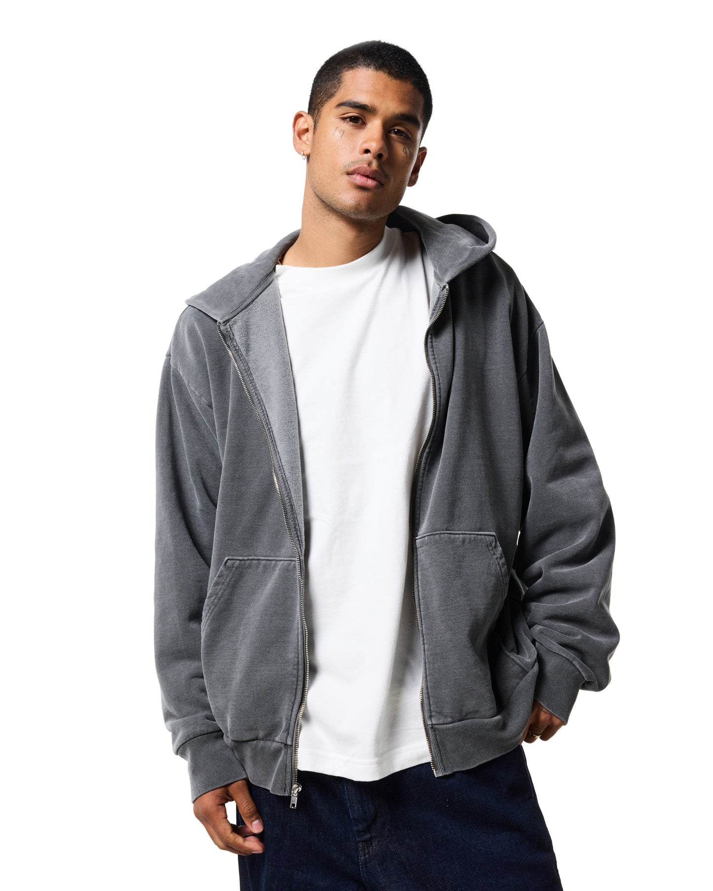 470GSM ZIP UP HOODIE - VINTAGE BLACK
