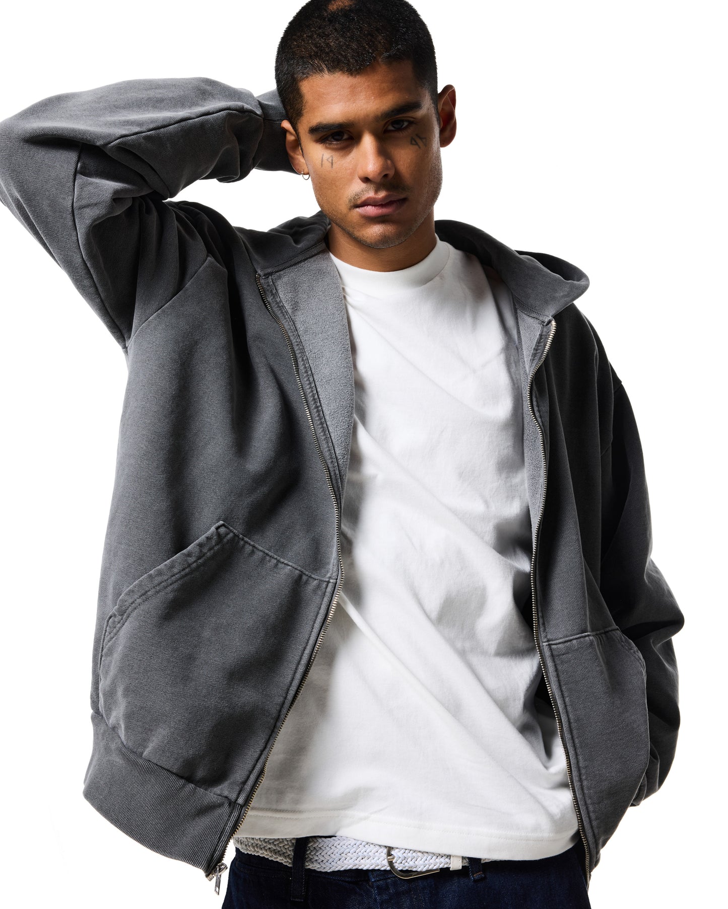 470GSM ZIP UP HOODIE - VINTAGE BLACK