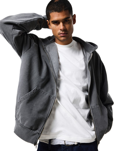 470GSM ZIP UP HOODIE - VINTAGE BLACK