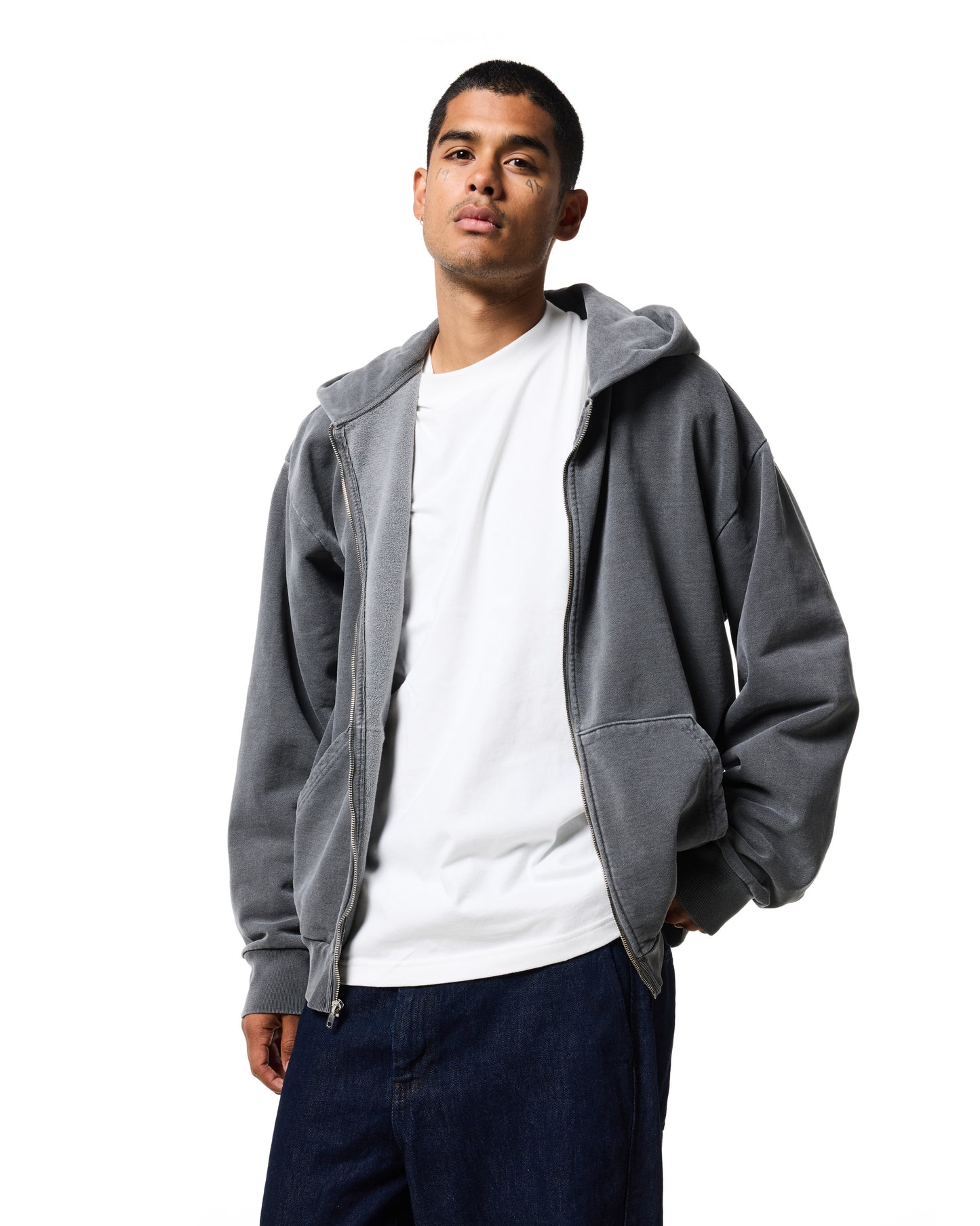 470GSM ZIP UP HOODIE - VINTAGE BLACK