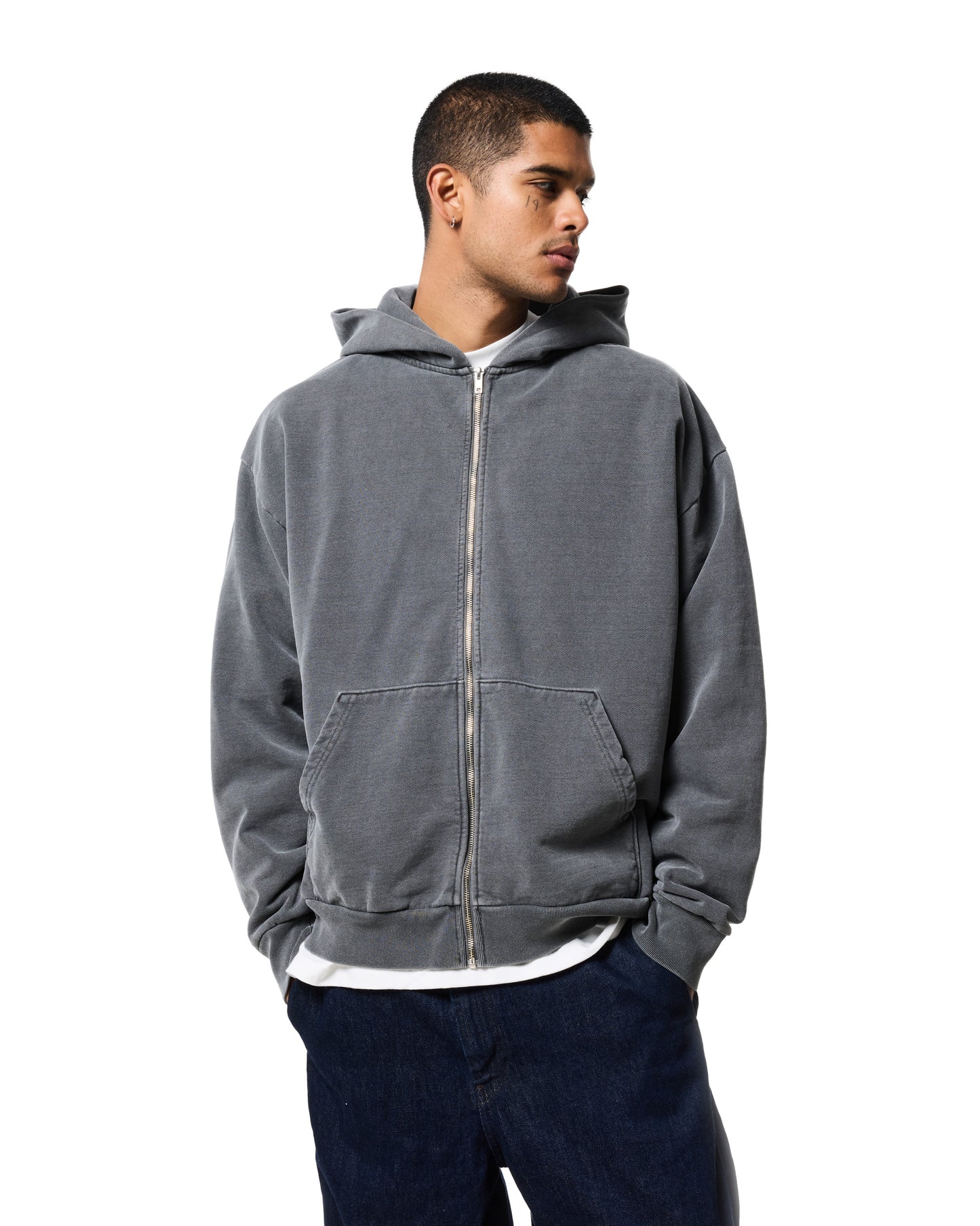 470GSM ZIP UP HOODIE - VINTAGE BLACK