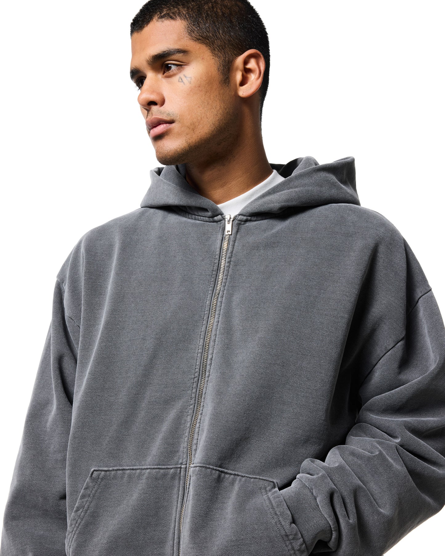 470GSM ZIP UP HOODIE - VINTAGE BLACK