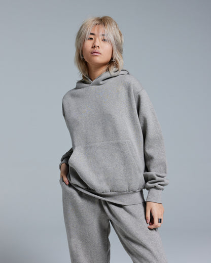 FLEECE HOODIE 380GSM - DARK HEATHER GREY